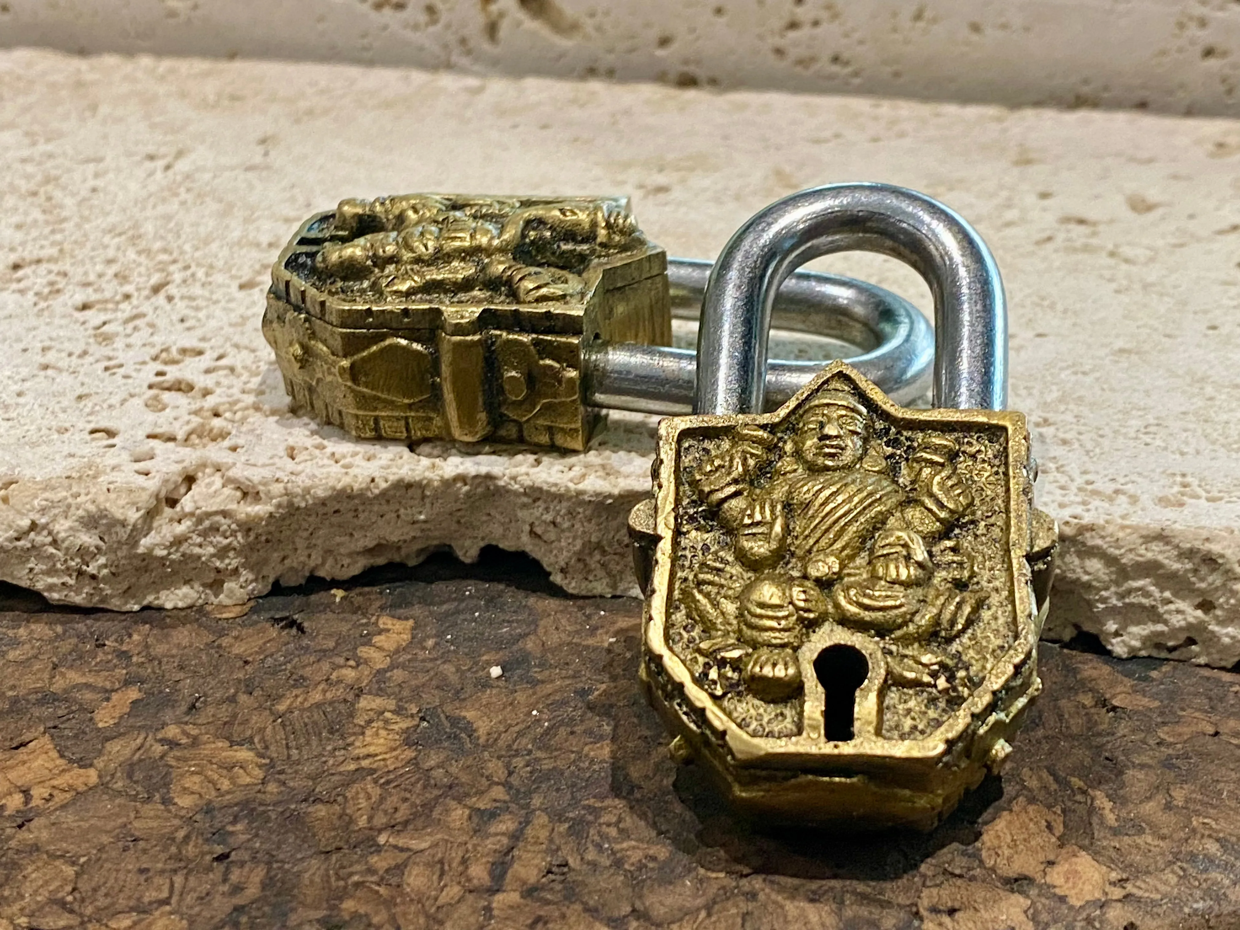 Small Brass Padlock Indian Gods - Ganesh or Lashmi