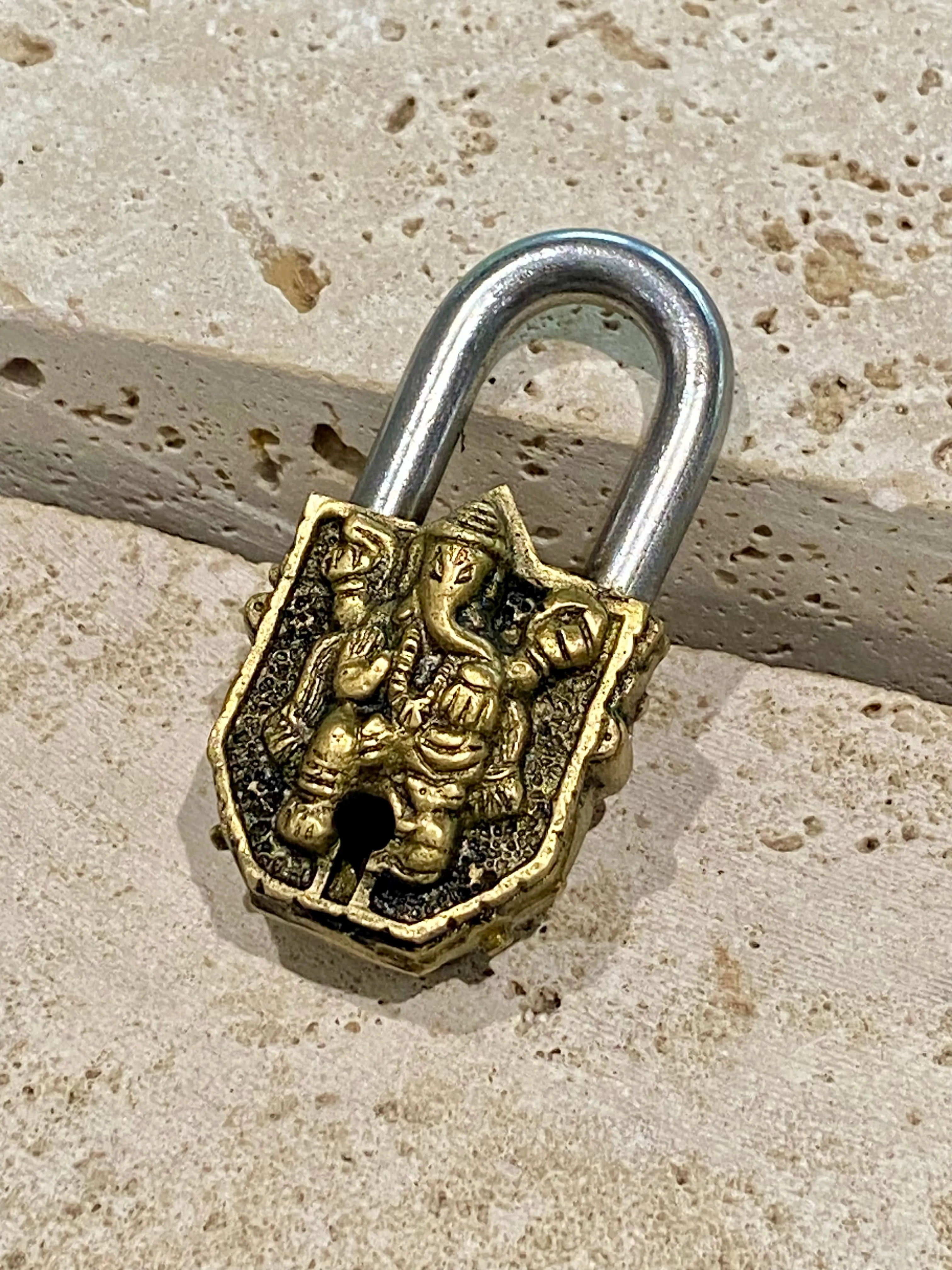 Small Brass Padlock Indian Gods - Ganesh or Lashmi