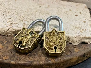 Small Brass Padlock Indian Gods - Ganesh or Lashmi