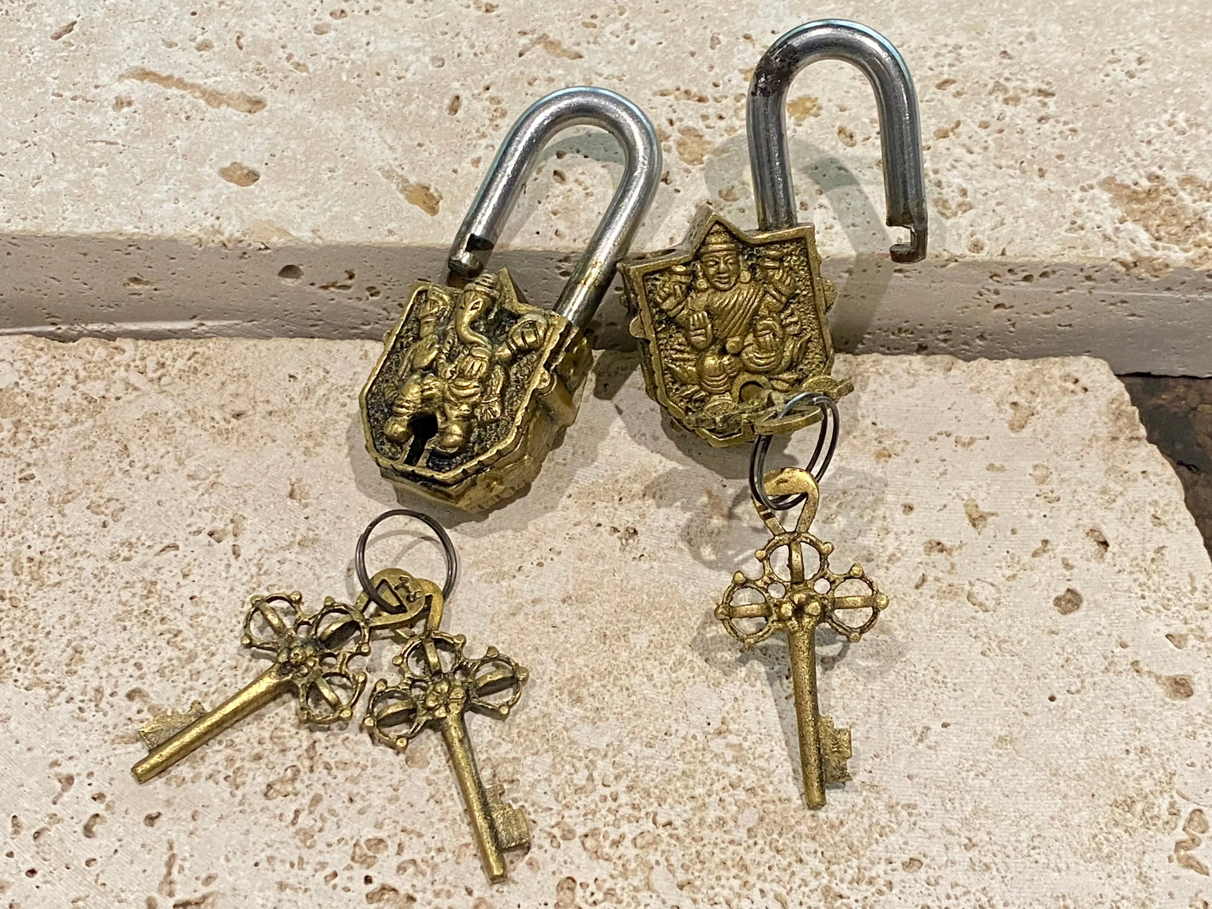 Small Brass Padlock Indian Gods - Ganesh or Lashmi