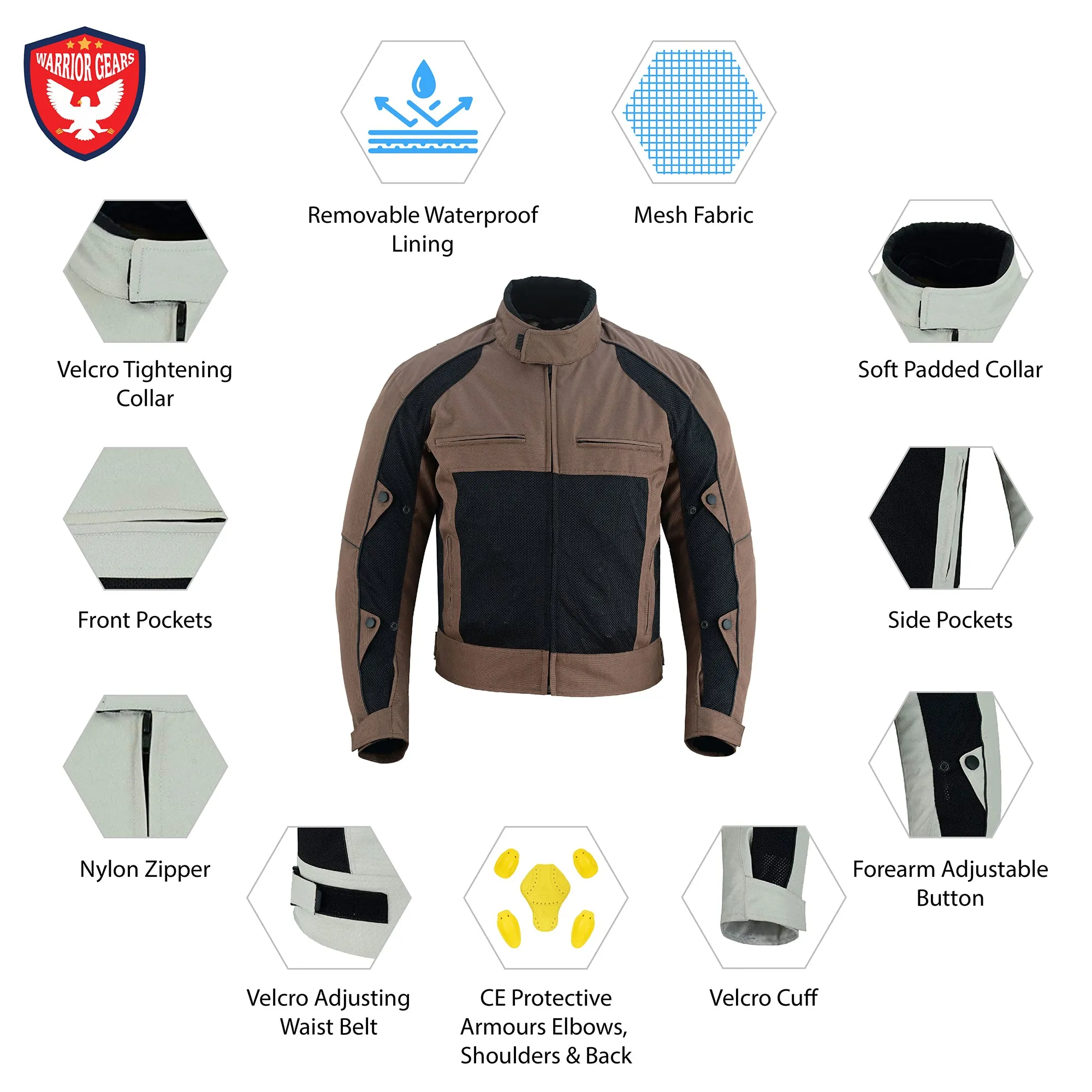 Warrior Gears® Air Mesh Motorbike Jackets for Men, Breathable Textile Motorbike Jacket with Removable Lining and CE Armours