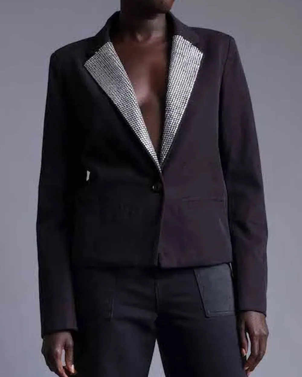 Washed Black Embellished Stellar Easy Tux Jacket