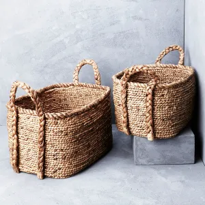 Waterhyacinth Oval Basket with Plaited Handles