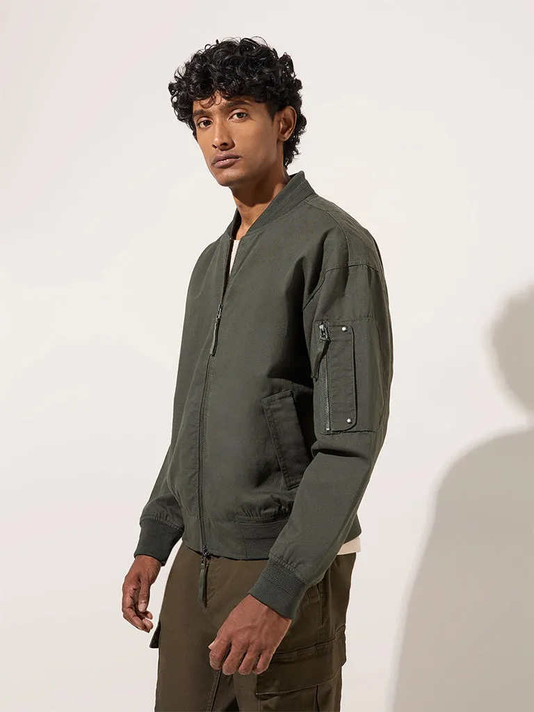 WES Casuals Olive Relaxed-Fit Cotton Jacket