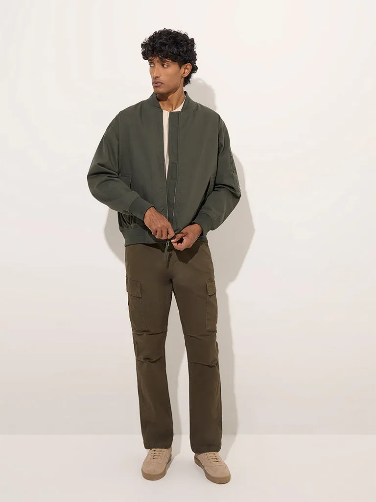 WES Casuals Olive Relaxed-Fit Cotton Jacket