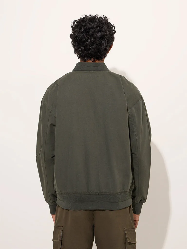 WES Casuals Olive Relaxed-Fit Cotton Jacket