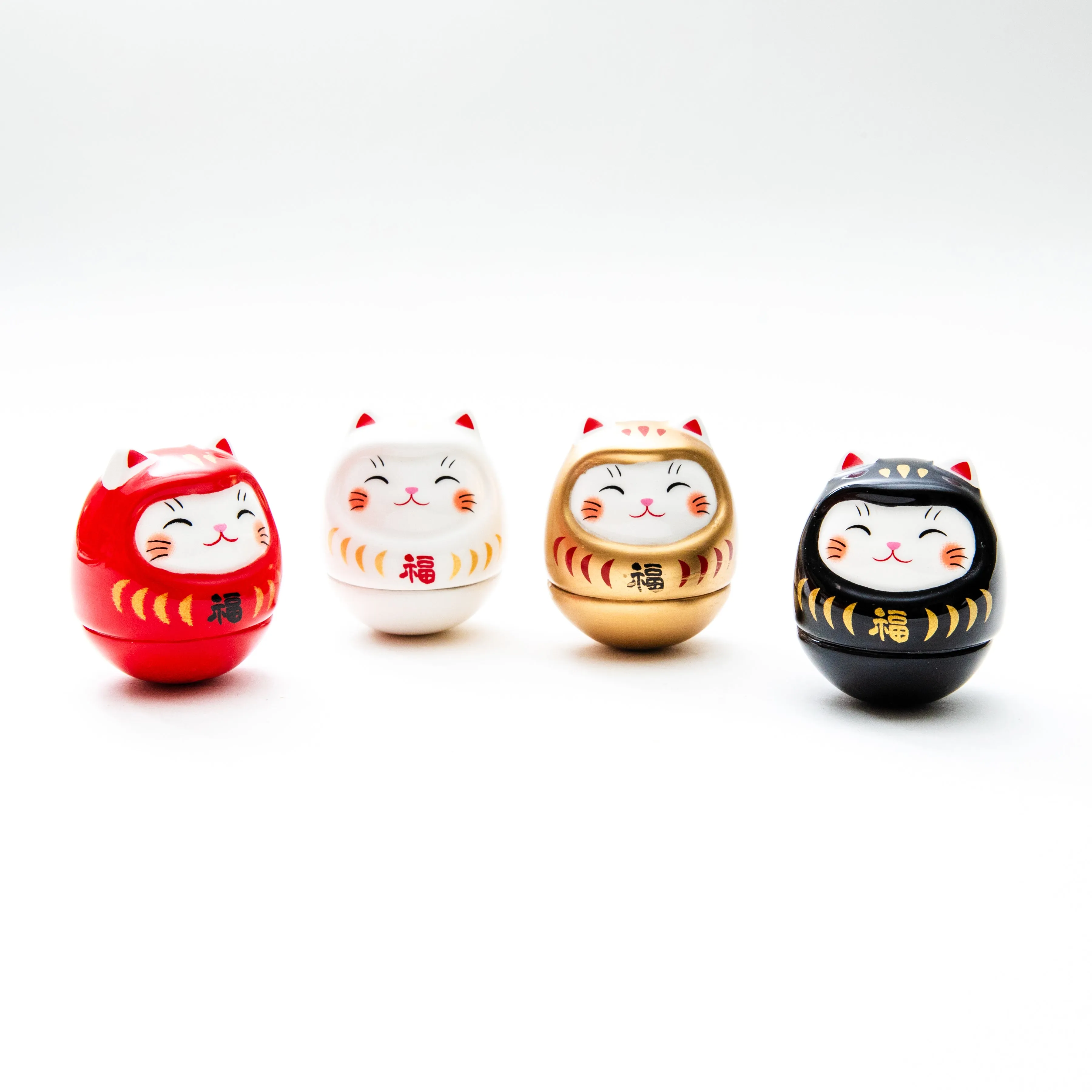 Yakushigama Ceramic Roly-Poly Cat Daruma